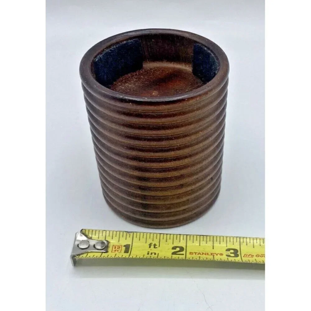 Pier 1 Candle Holder Round Wood Ribbed Elevated Brown Natural Rustic Circles